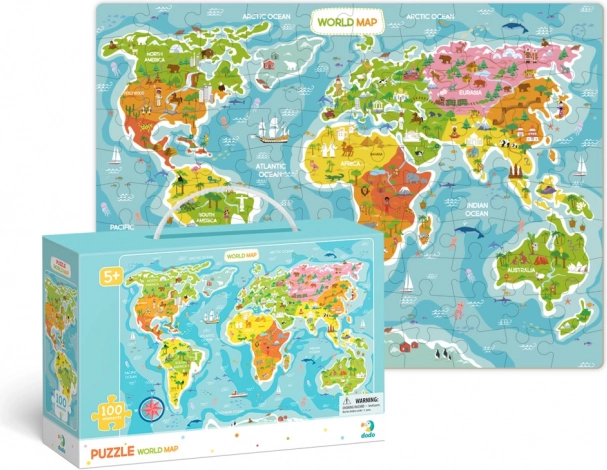 DODO puzzel wereldkaart 100 stukjes