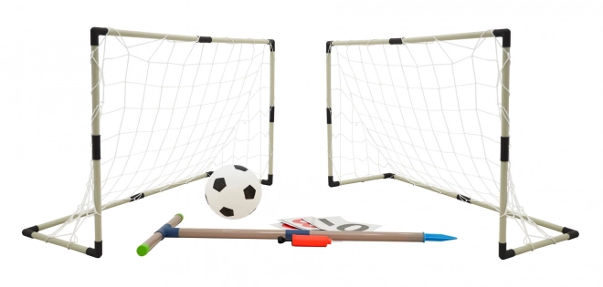 Set van twee voetbaldoelen met scorebord en accessoires