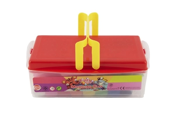 Modeline/Plastiline NARA 430g 8 stuks met uitsteker 10 stuks met roller met accessoires in plastic doos 21x12x8cm