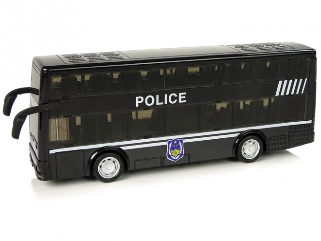 Politie dubbeldekker zwarte bus met wrijvingsaandrijving