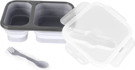Siliconen lunchbox met bestek groot, Dove Grey