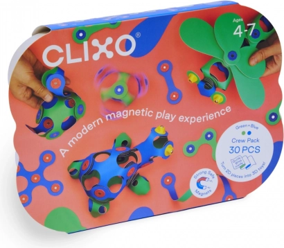 Magnetische blokken Clixo Crew pakket, groen en blauw