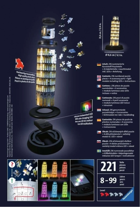 RAVENSBURGER Verlicht 3D puzzel Nachteditie Scheve toren van Pisa 216 stukjes