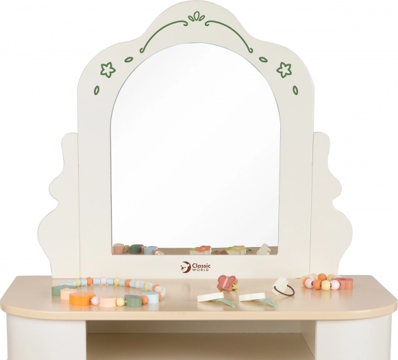 Houten kaptafel met Rond Spiegel en Accessoires Pastel Classic World