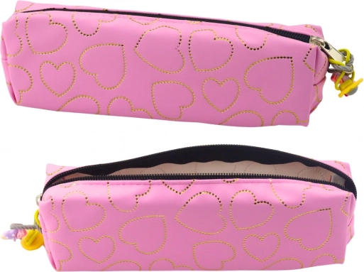 Roze etui met gouden hartjes