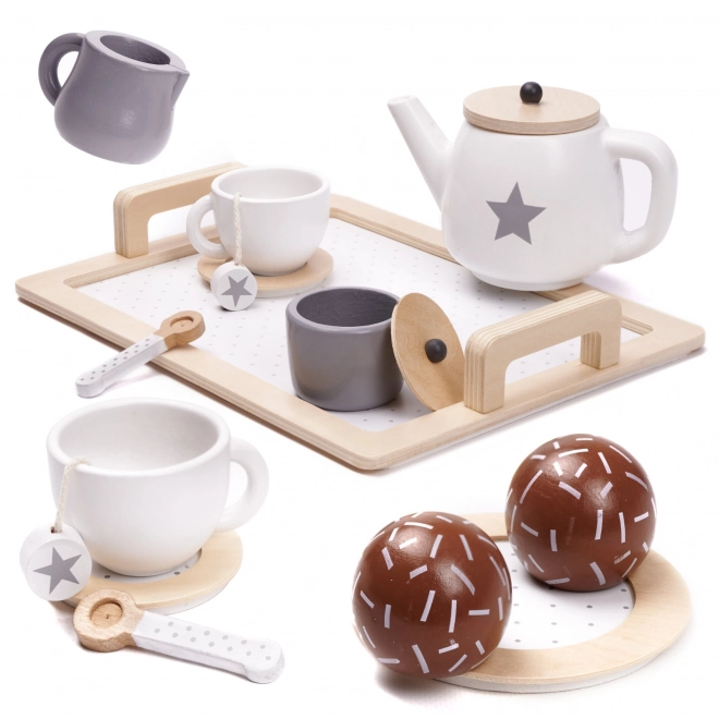 Houten theeset voor kinderen met servies
