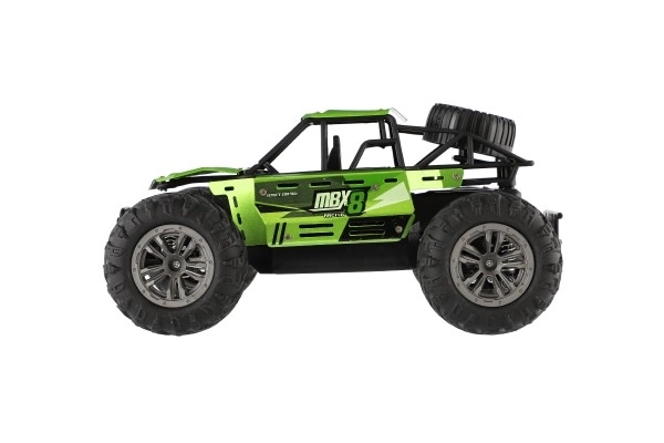 Auto RC buggy terrein groen 22cm kunststof 2,4GHz op batterijen + oplaadpakket in doos 32x16x18cm