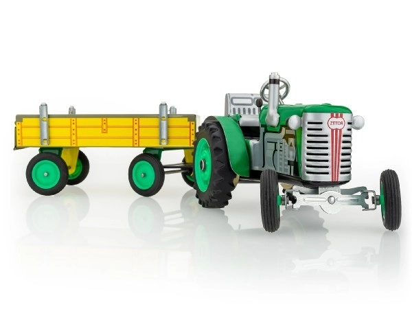 Traktor Zetor met groene aanhanger op wikkelsleutel metaal 28cm Kovap in doos