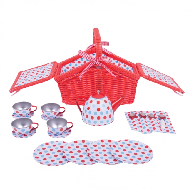 Bigjigs Toys Gestippeld Theeservies in Picknickmand
