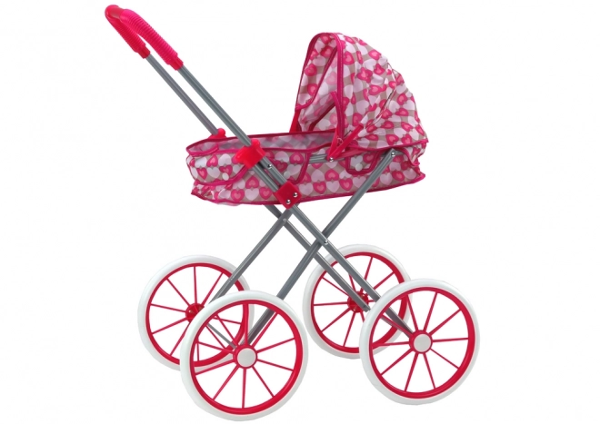 Poppenwagen met grote wielen inklapbaar Roze hartjes