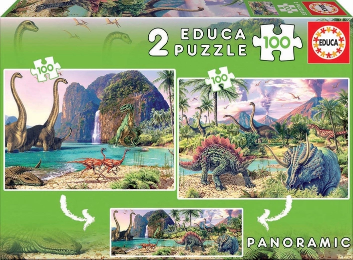 panorama puzzel dinosauruswereld 2×100 stukjes