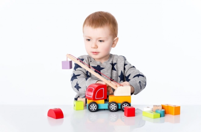 CUBIKA 13982 Kraanwagen met magneet - houten puzzel 14 stukken
