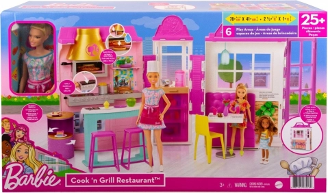 Barbie restaurant – speelset met accessoires en pop