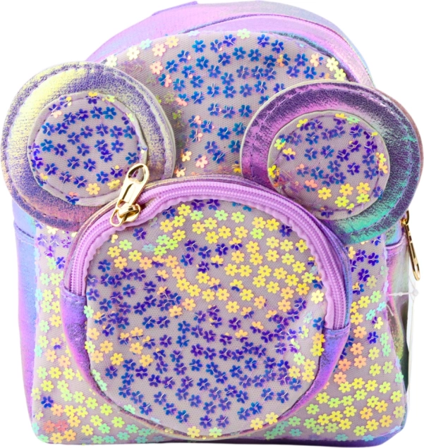 Kinder rugzak met pailletten en muizenoren paars 22 cm 3L