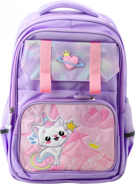 Paarse schoolrugzak met kat en borstriem 20L