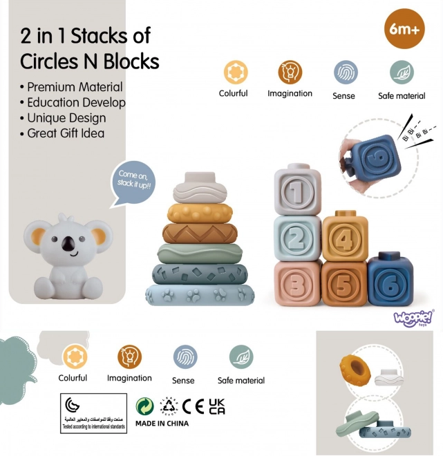 Woopie Baby zachte rubberen sensorische blokken 3-in-1 set Teddybeer