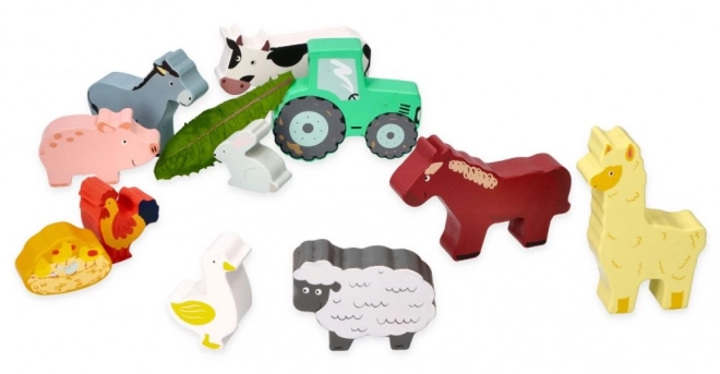 Houten set van boerderijdieren in een lijst