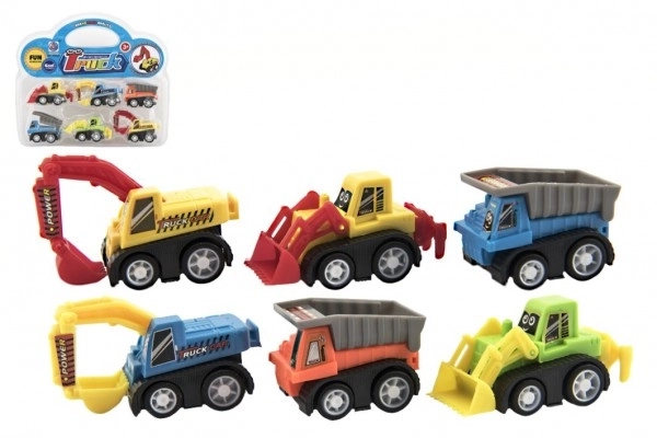 Set van mini kunststof auto's 5cm bouwmachines 6st op blister