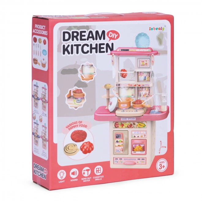 Kinderkeukentje met geluiden, LED-lichten, gootsteen, 10 accessoires, roze