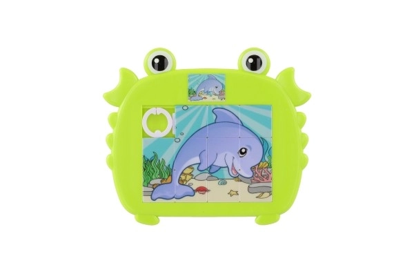 Dierlijke schuifpuzzel plastic 12,5x11cm 4 kleuren op kaart