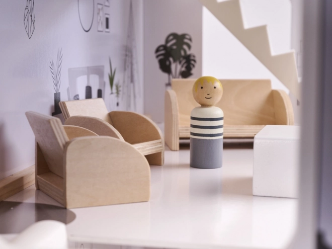 Licht houten poppenhuis met meubels - 80cm