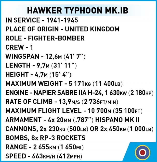 Bouwstenen Hawker Typhoon Mk.1B