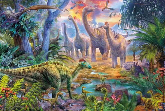 SCHMIDT Puzzel Dinosauriërs 4-in-1 in metalen koffer (60,60,100,100 stukjes)