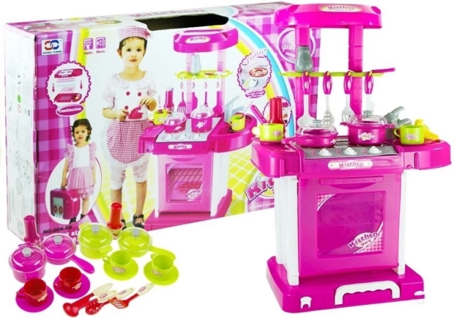 Grote kinderkitchen 2-in-1 met licht en geluid, opvouwbaar tot koffertje