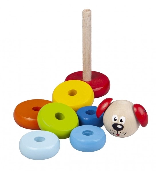 Houten piramide met een hondje