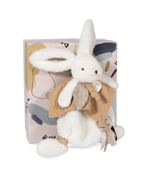 Doudou pluchen konijn met knuffeldoek beige 25 cm