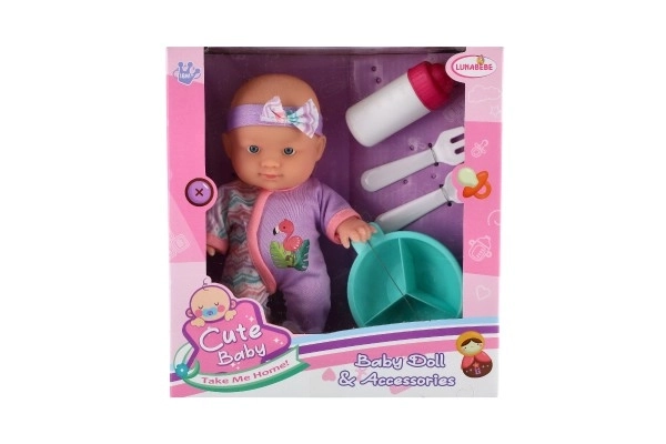 Poppenbaby 20cm stevig lichaam met accessoires in doos 23x24x8cm