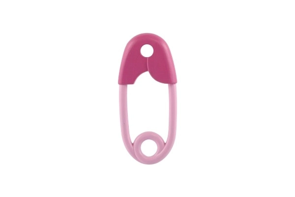 Rammelaar veiligheidsspeld plastic 12cm roze 12x19cm in zak 0+