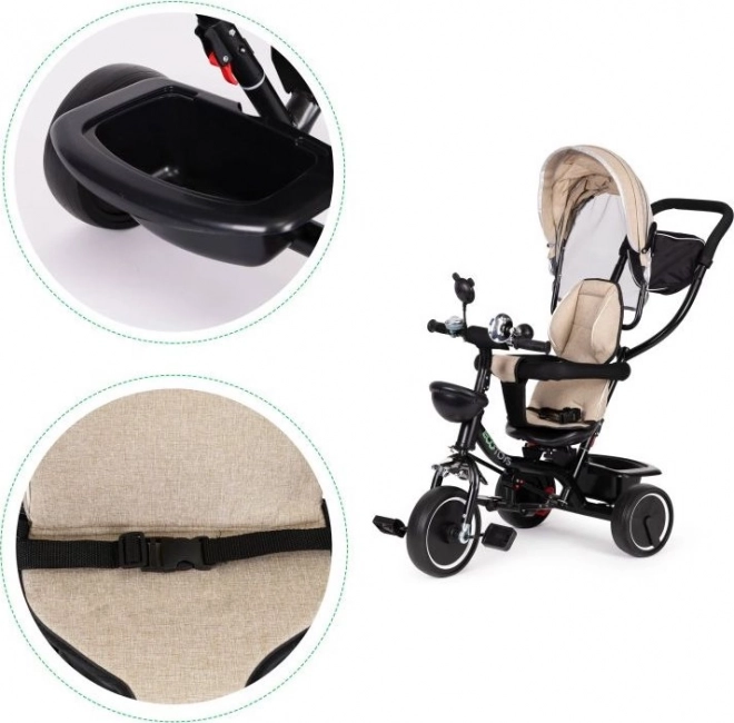 ECOTOYS Driewieler met kap en duwstang beige