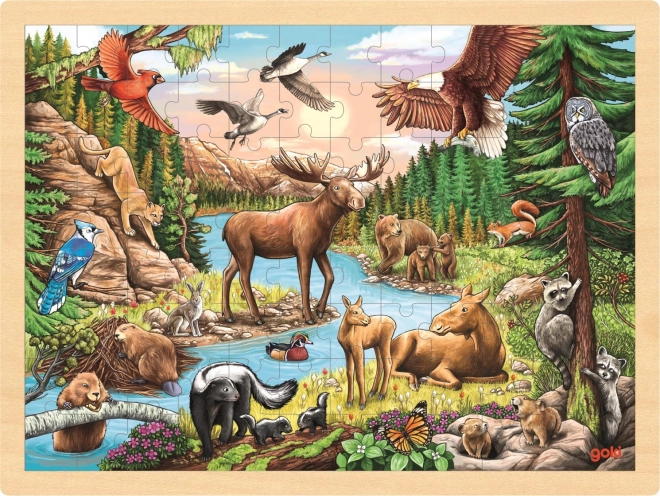 GOKI houten puzzel Wilde natuur van Noord-Amerika 96 stukjes