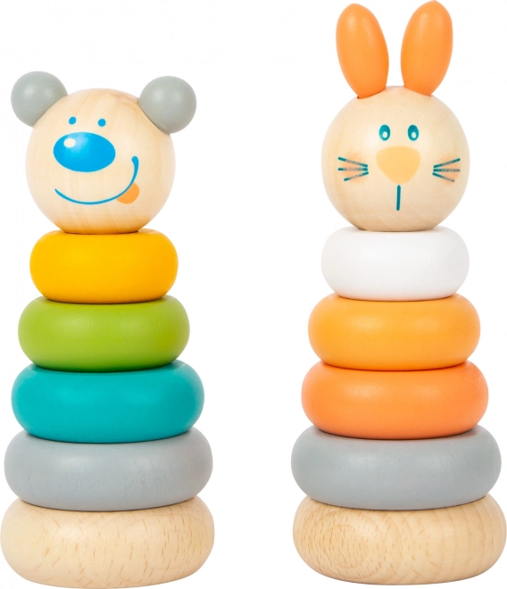 SMALL FOOT pastelkleurige stapeltoren – houten set konijntje en beer