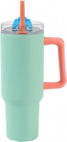 Grote thermobeker met rietje – groen 1200 ml
