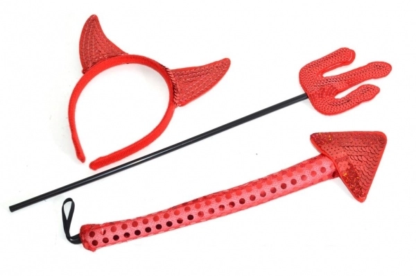 Duivelse carnaval set - oren, staart, staf