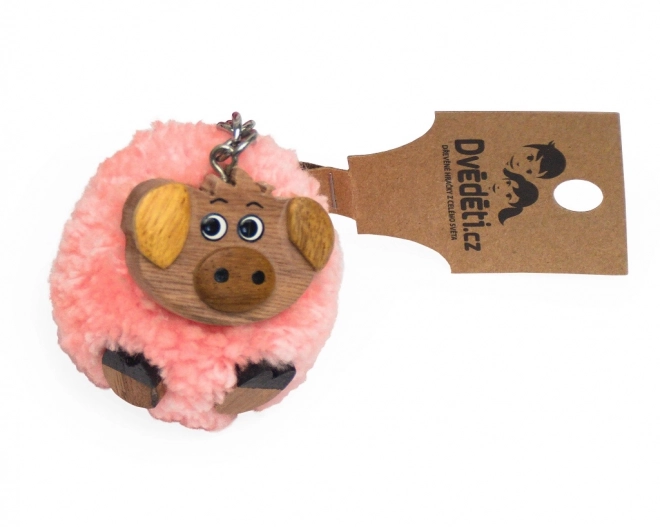 Negen Houten Sleutelhanger pompom Varken