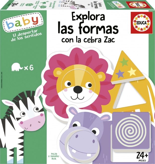 EDUCA Baby inlegpuzzel Ontdek vormen met zebra Zakem 6x2 stukken