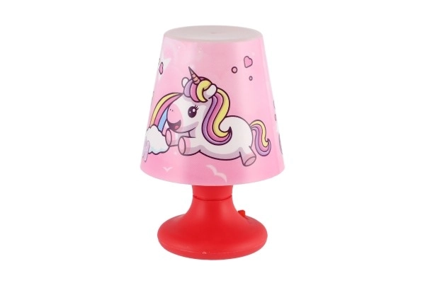 Mini lampje met eenhoorn voor op tafel, kunststof 8,5x11cm op batterijen, 3 kleuren