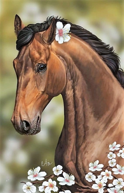 Set voor diamant schilderen - bruine paard met bloemen