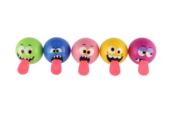 Bal met smiley en tong rubber 5cm op batterijen met licht 5 kleuren 12st in doos
