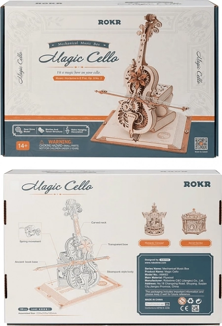 RoboTime houten mechanische puzzel Magische cello (elektrische aandrijving)