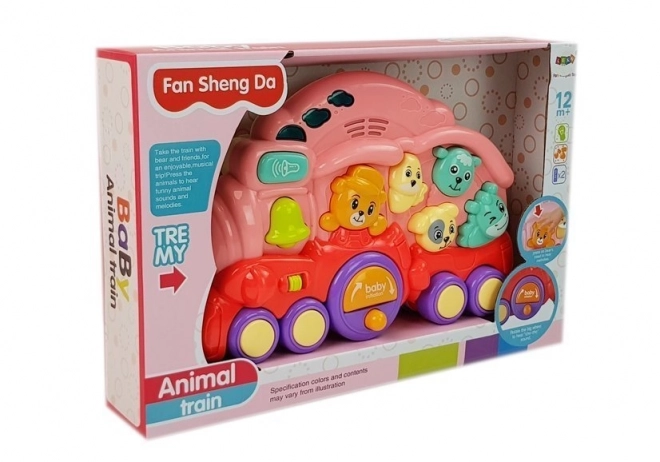 Interactieve roze locomotief met dieren en lichteffecten