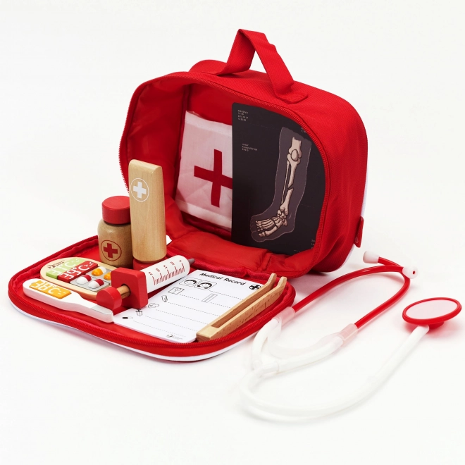 Set dokter/l-arts 19st hout/plastic in kartonnen verpakking 21x16x8cm