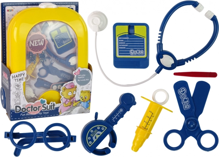 Dokterset in rugzak – stethoscoop, schaar en accessoires, geel