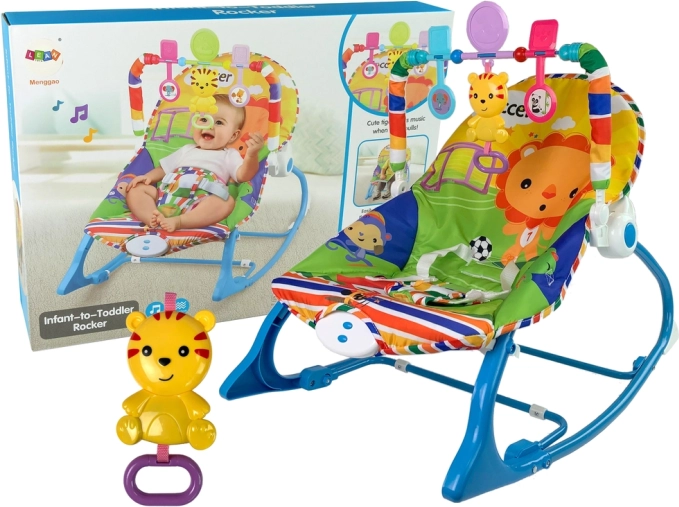 Schommelwip en stoeltje 2-in-1 blauw met tijgertje, geluiden en vibraties