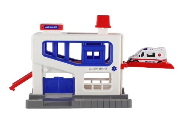 Parkeergarage met ambulancevoertuig