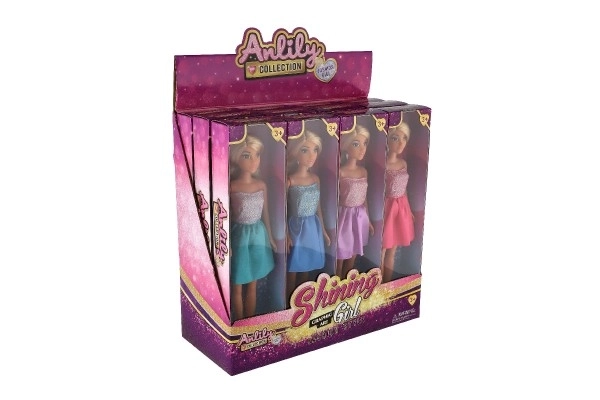 Pop Anlily in glinsterende jurk plastic 30cm 4 kleuren in doosje 8x32x5cm 12st in doos