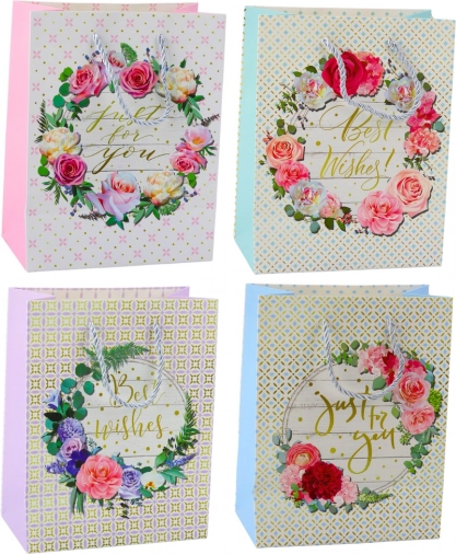 Cadeautas Bloemenpatronen Best Wishes 23 x 18 x 10,5 cm